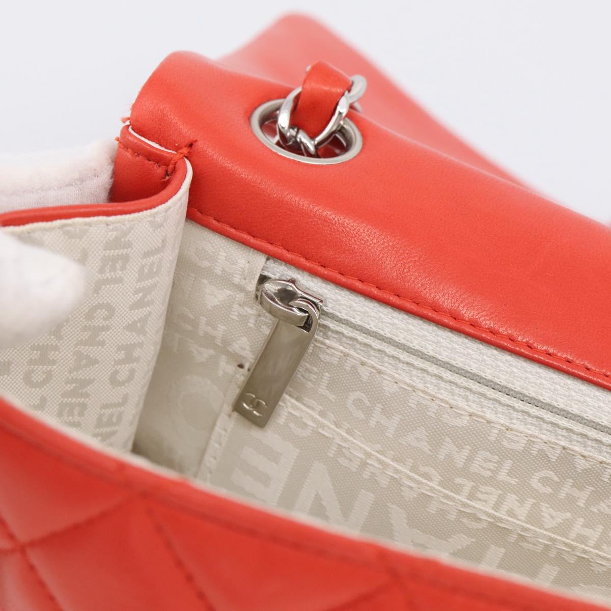 CHANEL Matelasse 25 Chain Shoulder Bag Lamb Skin Red Silver CC Auth 210079SM
