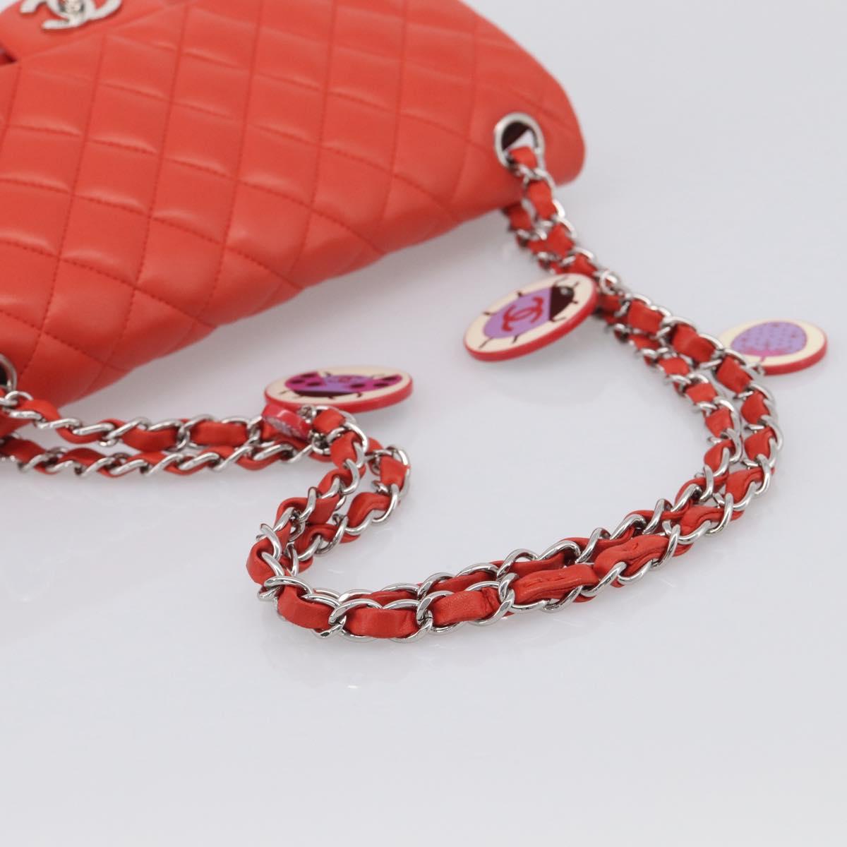 CHANEL Matelasse 25 Chain Shoulder Bag Lamb Skin Red Silver CC Auth 210079SM