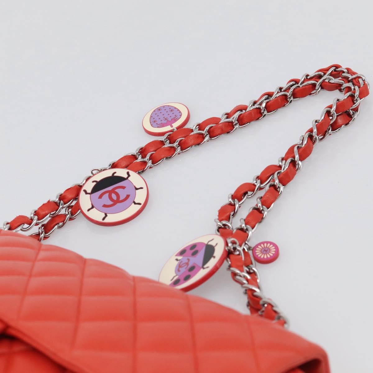 CHANEL Matelasse 25 Chain Shoulder Bag Lamb Skin Red Silver CC Auth 210079SM