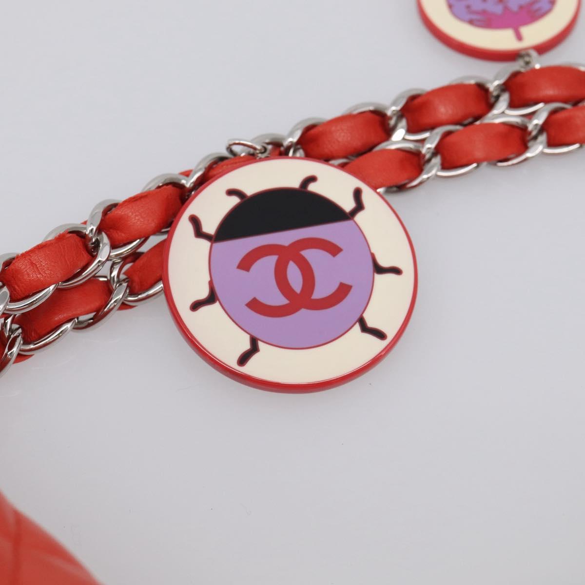 CHANEL Matelasse 25 Chain Shoulder Bag Lamb Skin Red Silver CC Auth 210079SM
