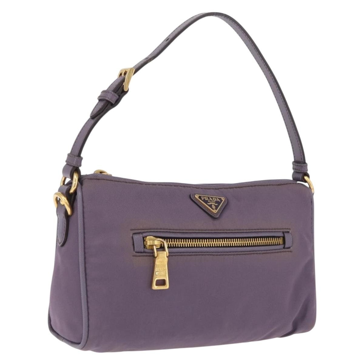 PRADA Hand Bag Nylon Purple Gold Auth 210080A