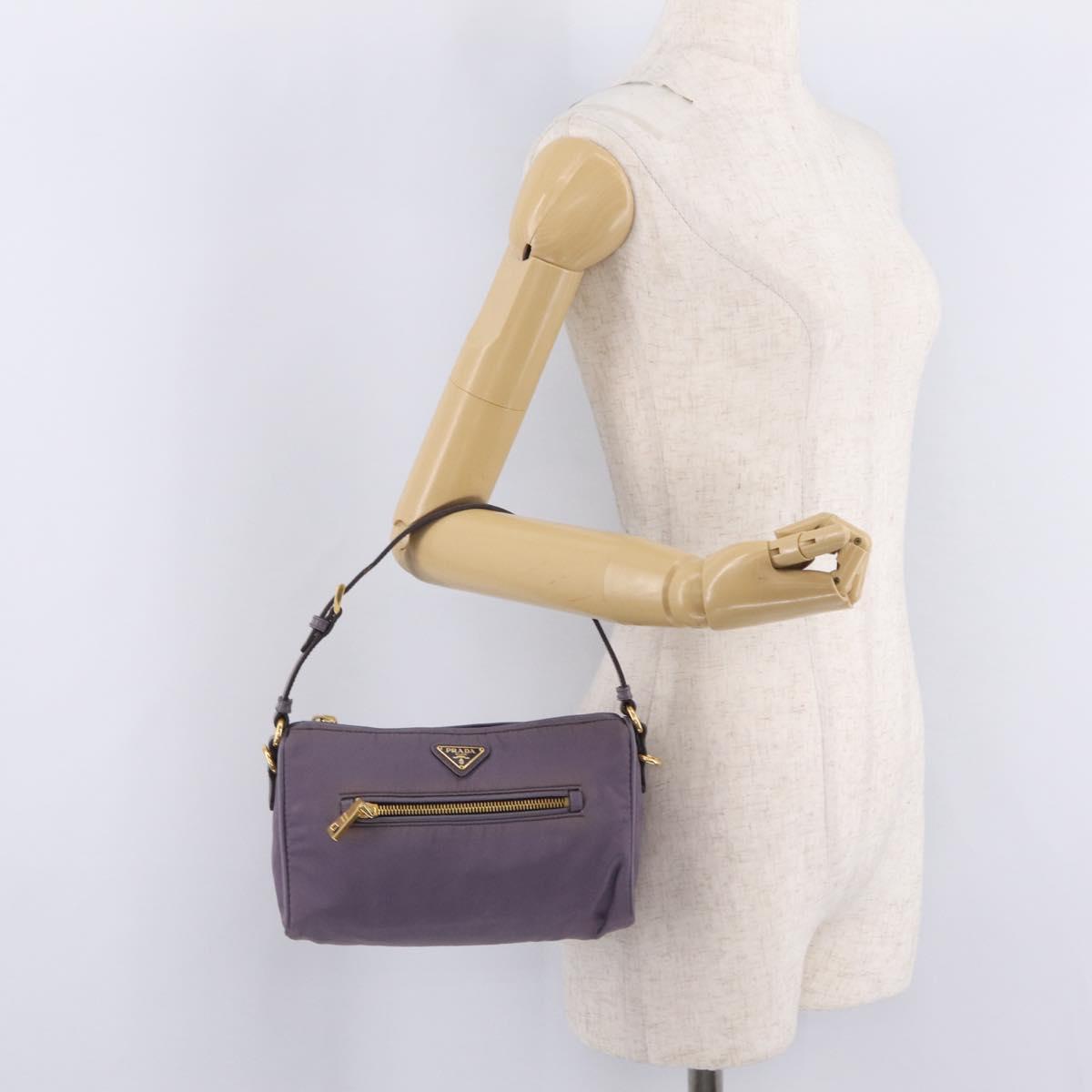 PRADA Hand Bag Nylon Purple Gold Auth 210080A