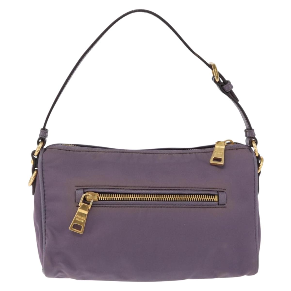 PRADA Hand Bag Nylon Purple Gold Auth 210080A