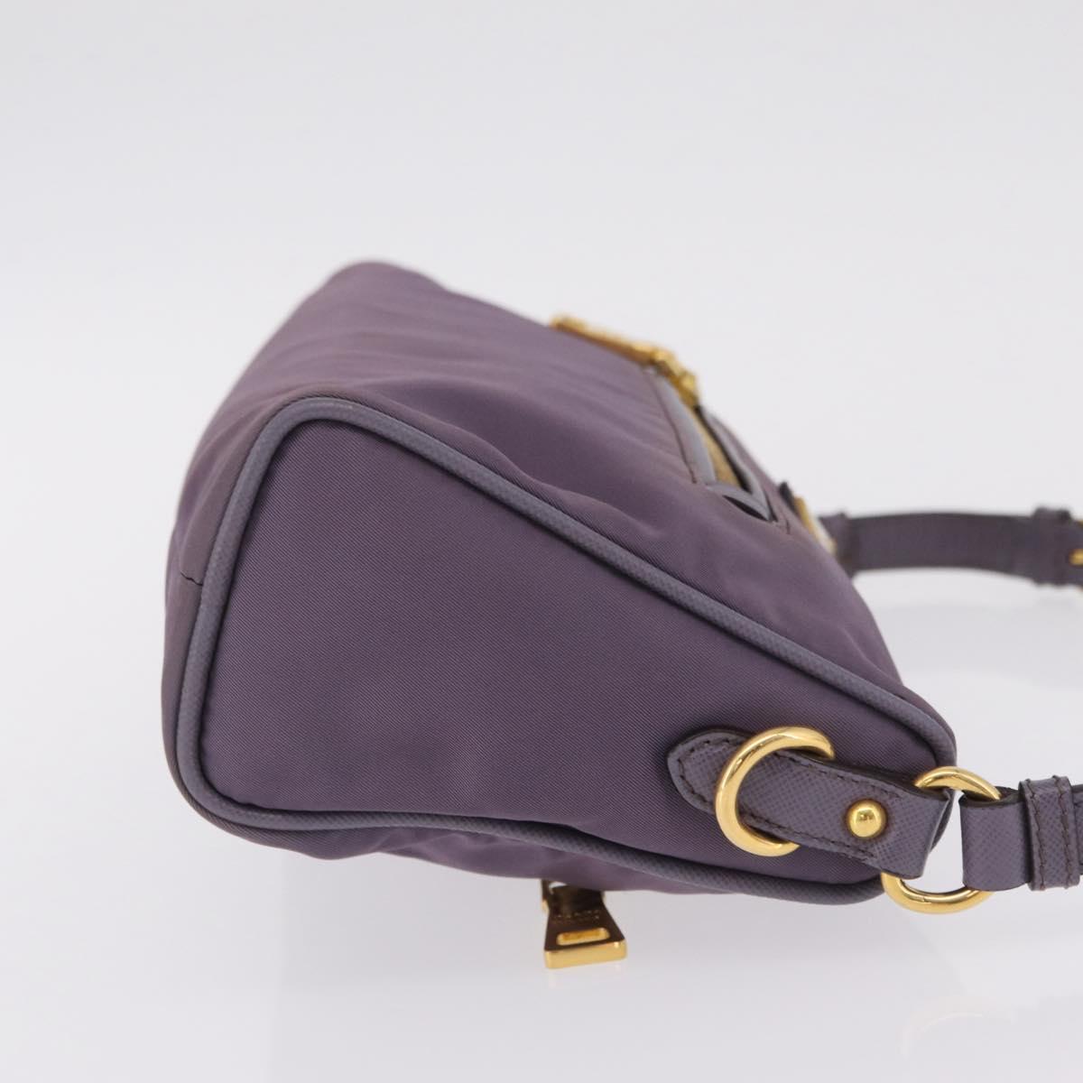 PRADA Hand Bag Nylon Purple Gold Auth 210080A