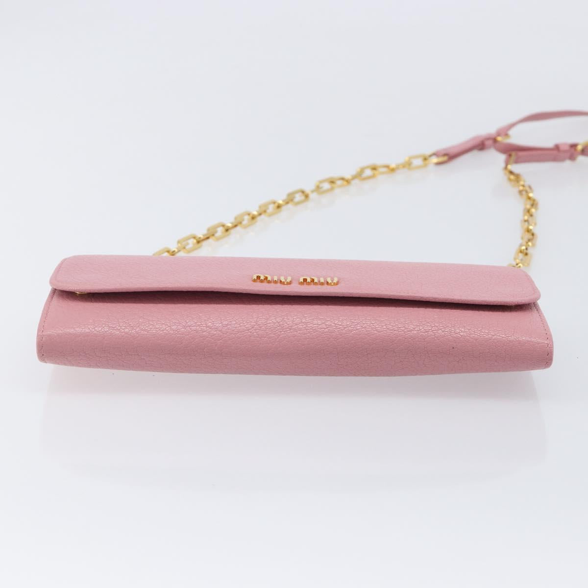 Miu Miu Chain wallet Shoulder Bag Leather Pink Gold Auth 210082V