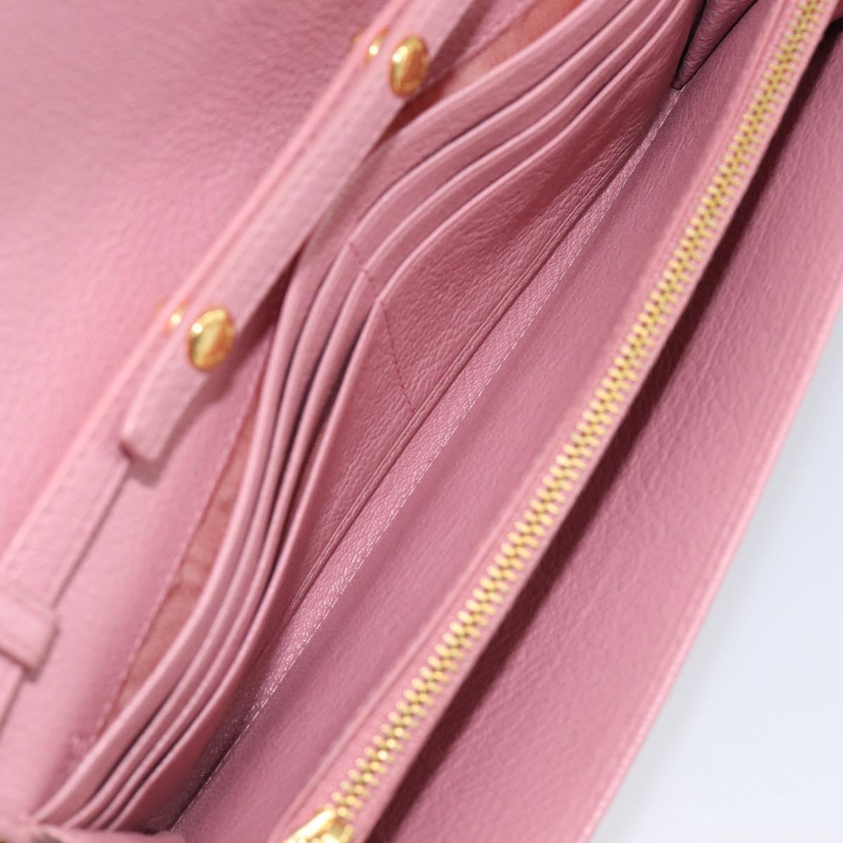 Miu Miu Chain wallet Shoulder Bag Leather Pink Gold Auth 210082V