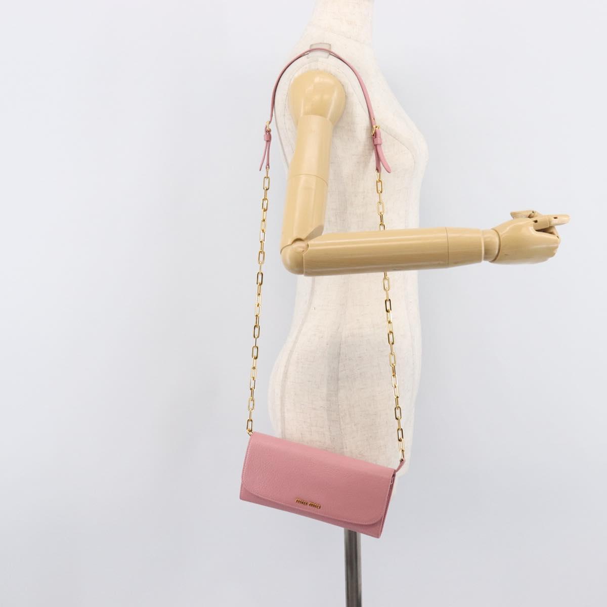 Miu Miu Chain wallet Shoulder Bag Leather Pink Gold Auth 210082V