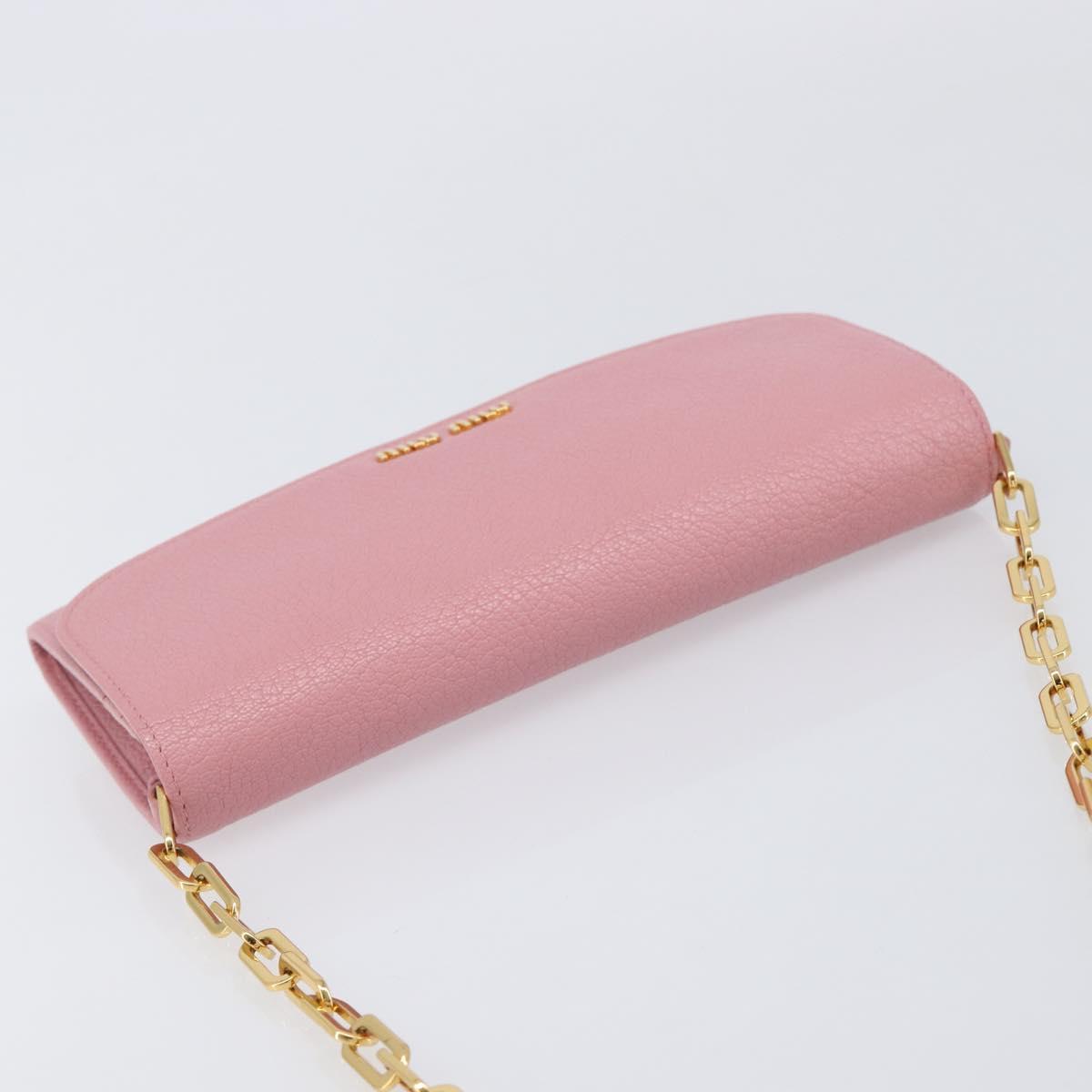Miu Miu Chain wallet Shoulder Bag Leather Pink Gold Auth 210082V