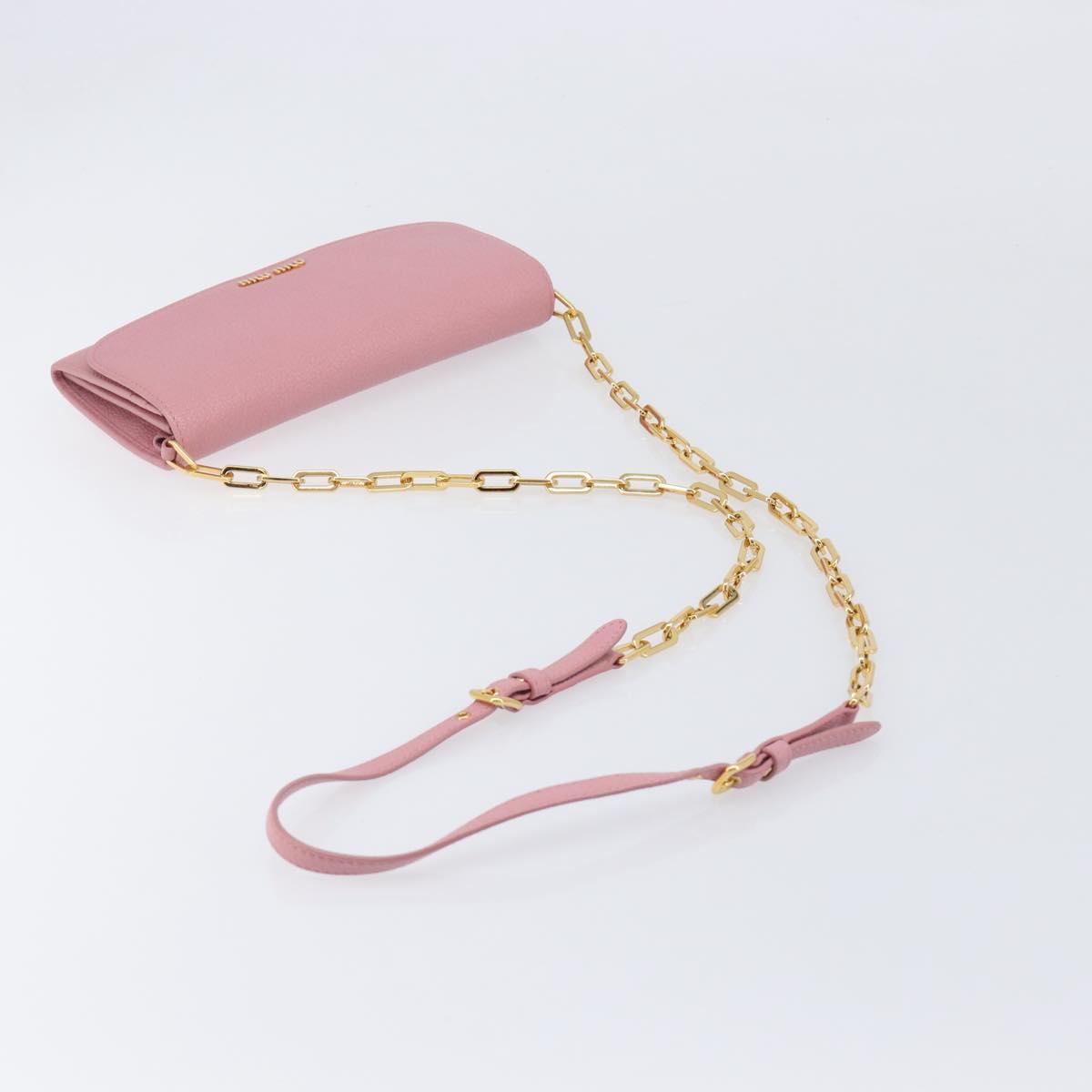 Miu Miu Chain wallet Shoulder Bag Leather Pink Gold Auth 210082V
