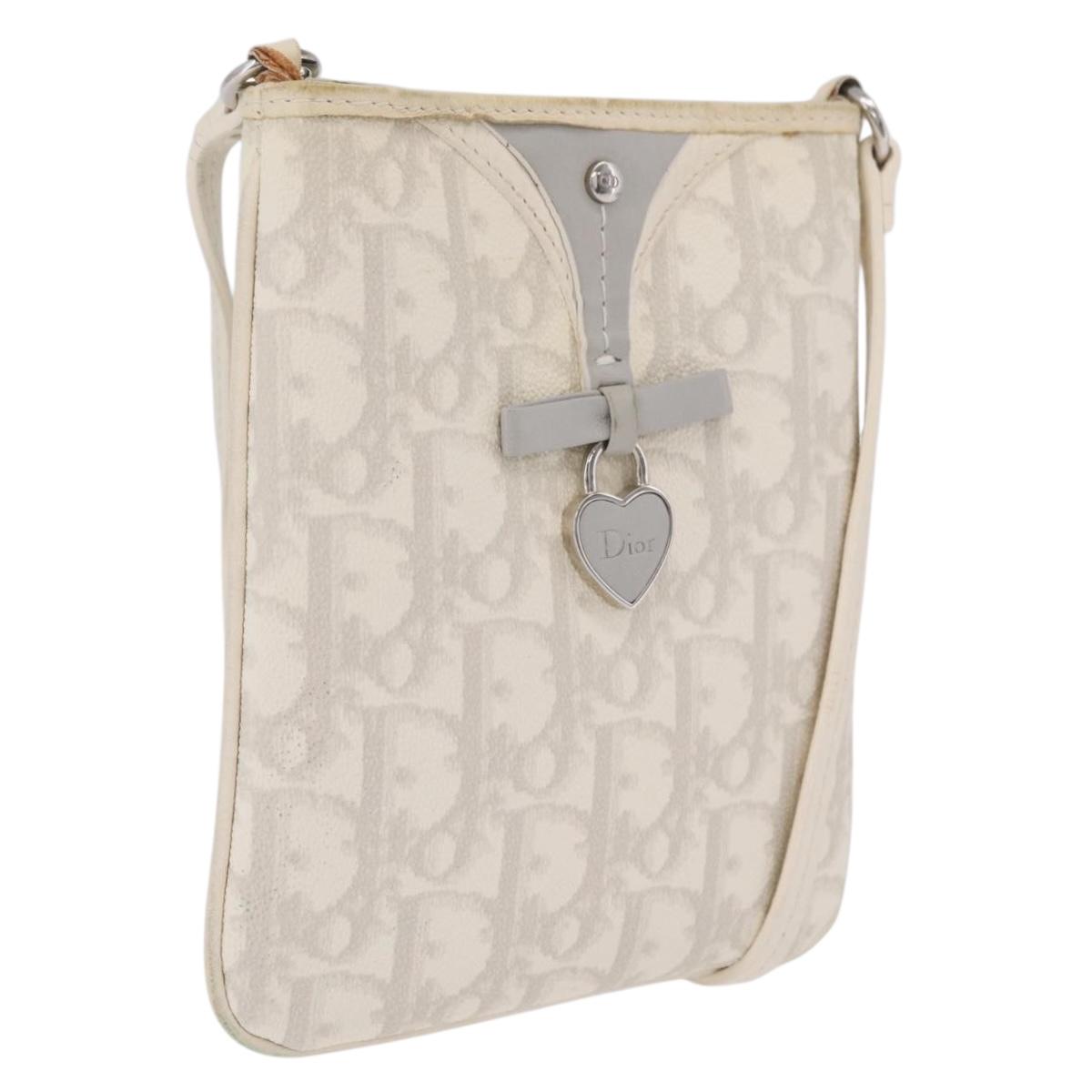 Christian Dior Trotter Canvas Romantic Shoulder Bag PVC White Silver Auth 210088