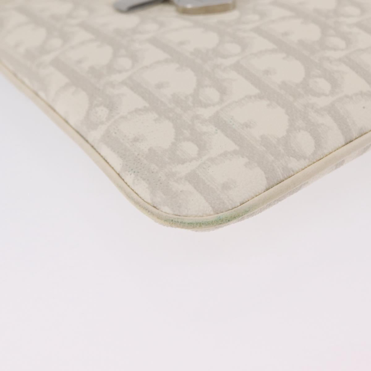 Christian Dior Trotter Canvas Romantic Shoulder Bag PVC White Silver Auth 210088
