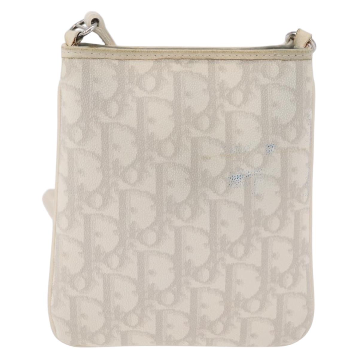 Christian Dior Trotter Canvas Romantic Shoulder Bag PVC White Silver Auth 210088