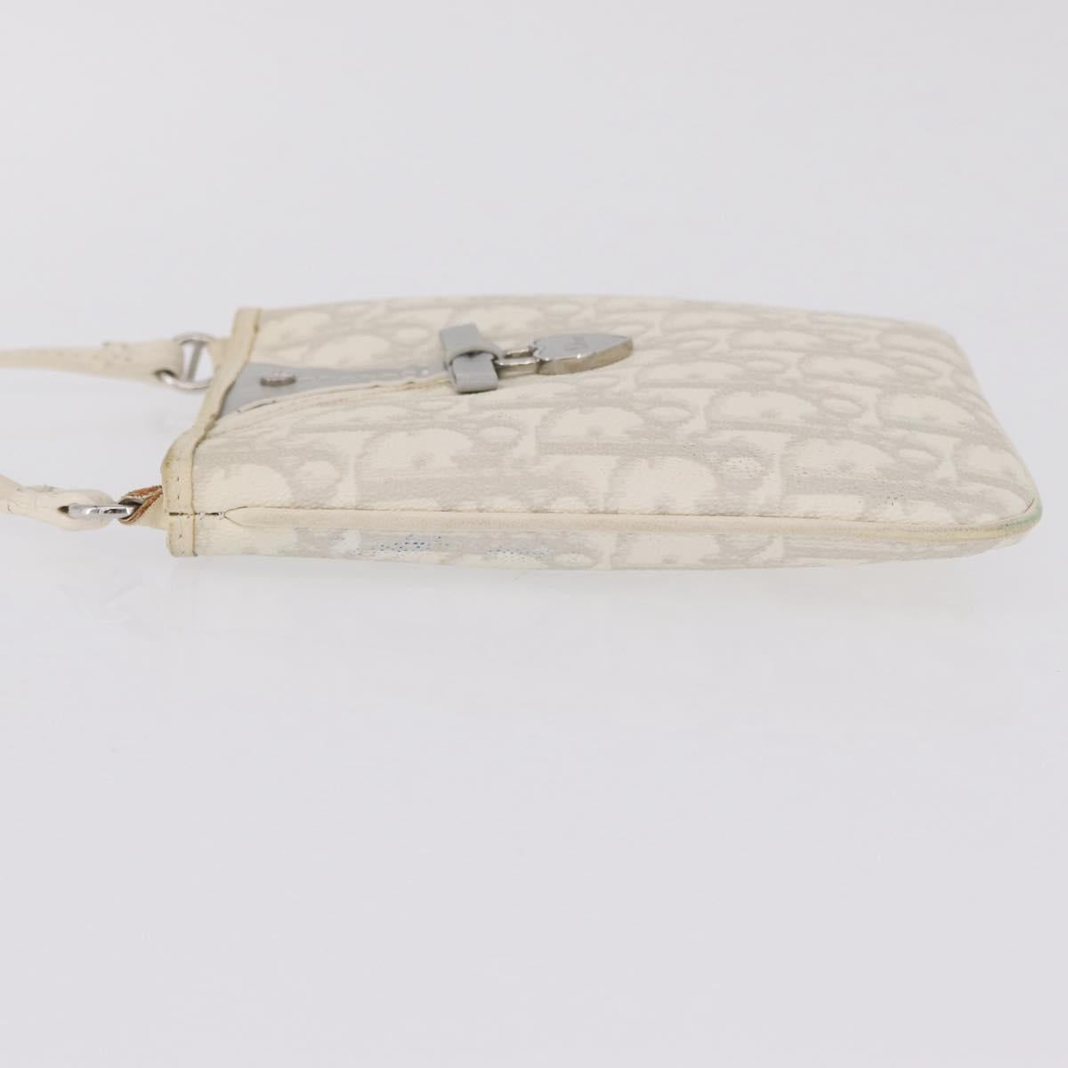 Christian Dior Trotter Canvas Romantic Shoulder Bag PVC White Silver Auth 210088