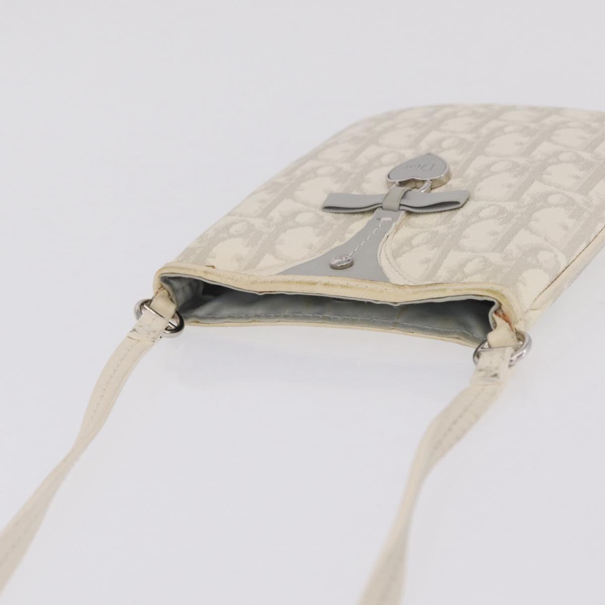 Christian Dior Trotter Canvas Romantic Shoulder Bag PVC White Silver Auth 210088