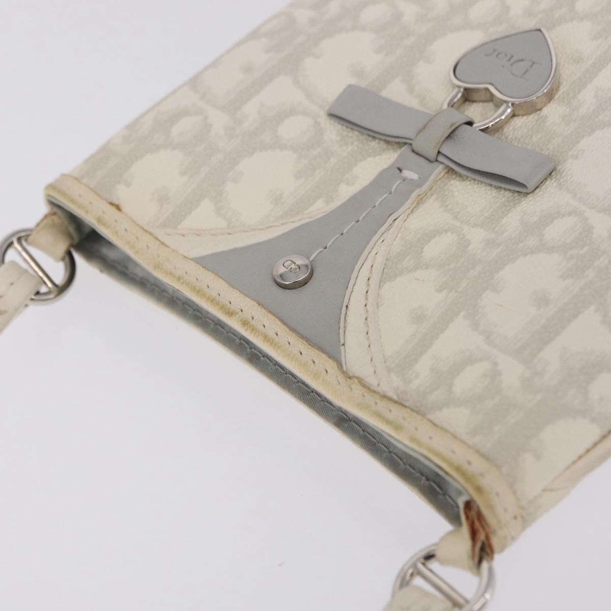 Christian Dior Trotter Canvas Romantic Shoulder Bag PVC White Silver Auth 210088