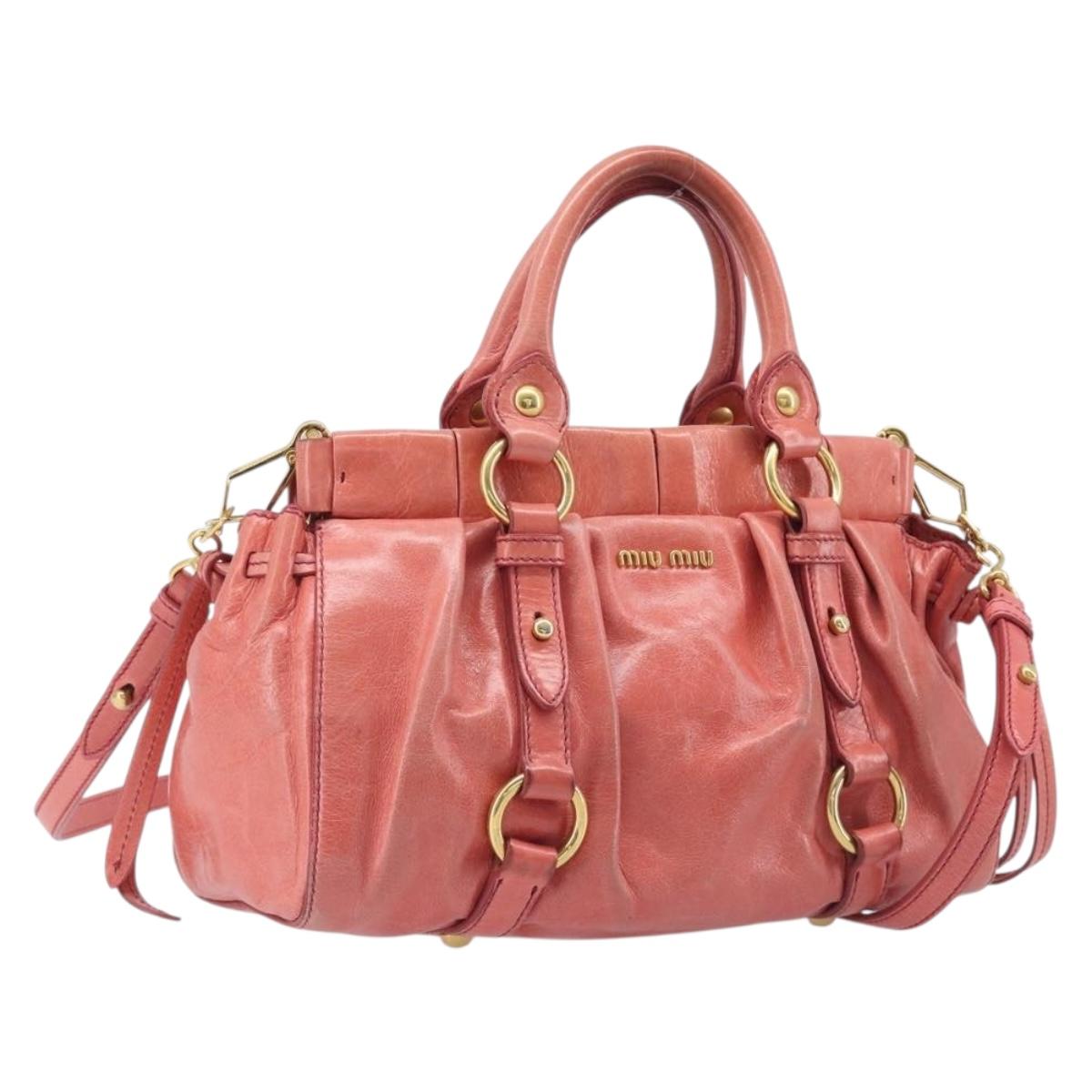 Miu Miu Hand Bag Leather 2way Pink Gold Auth 210090V