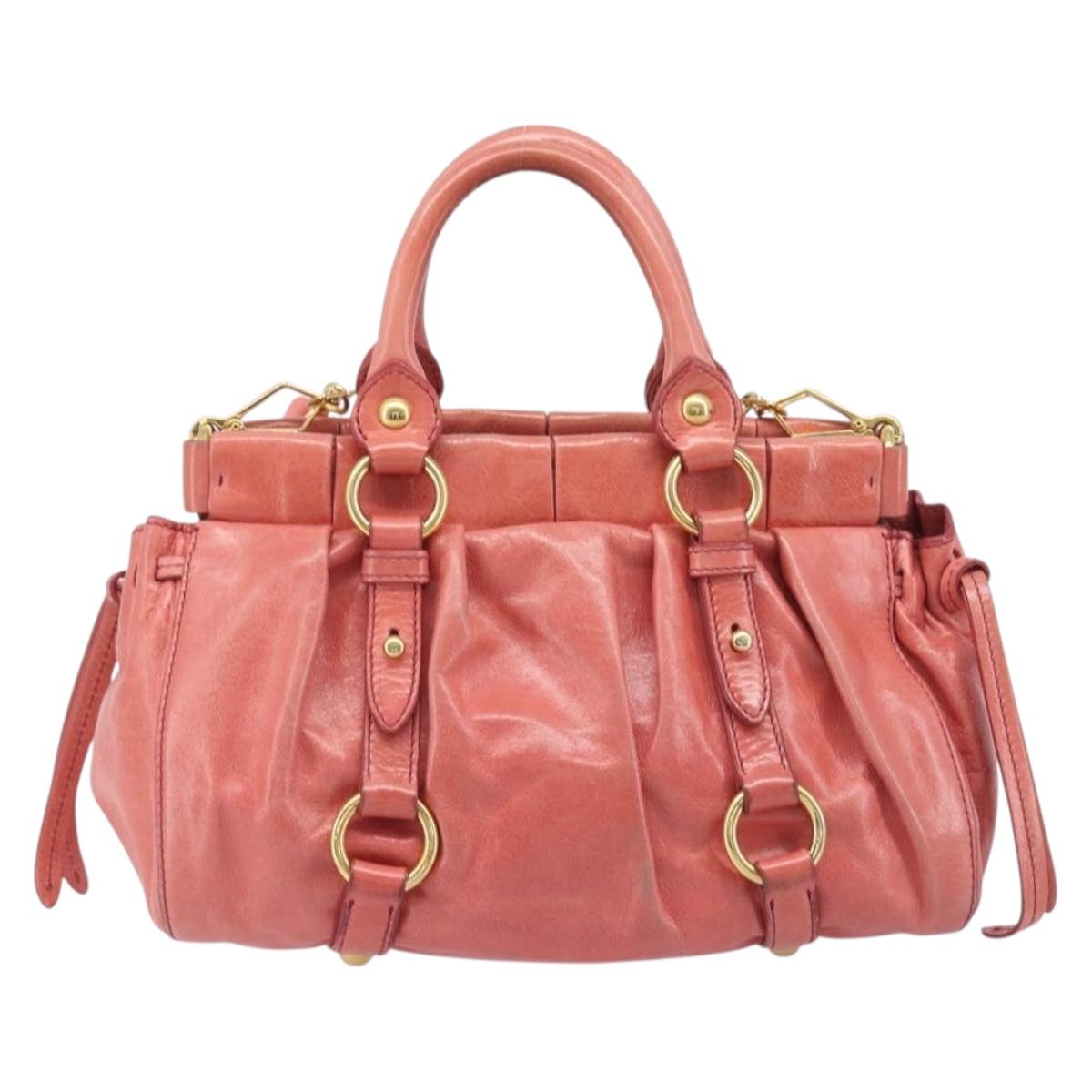 Miu Miu Hand Bag Leather 2way Pink Gold Auth 210090V