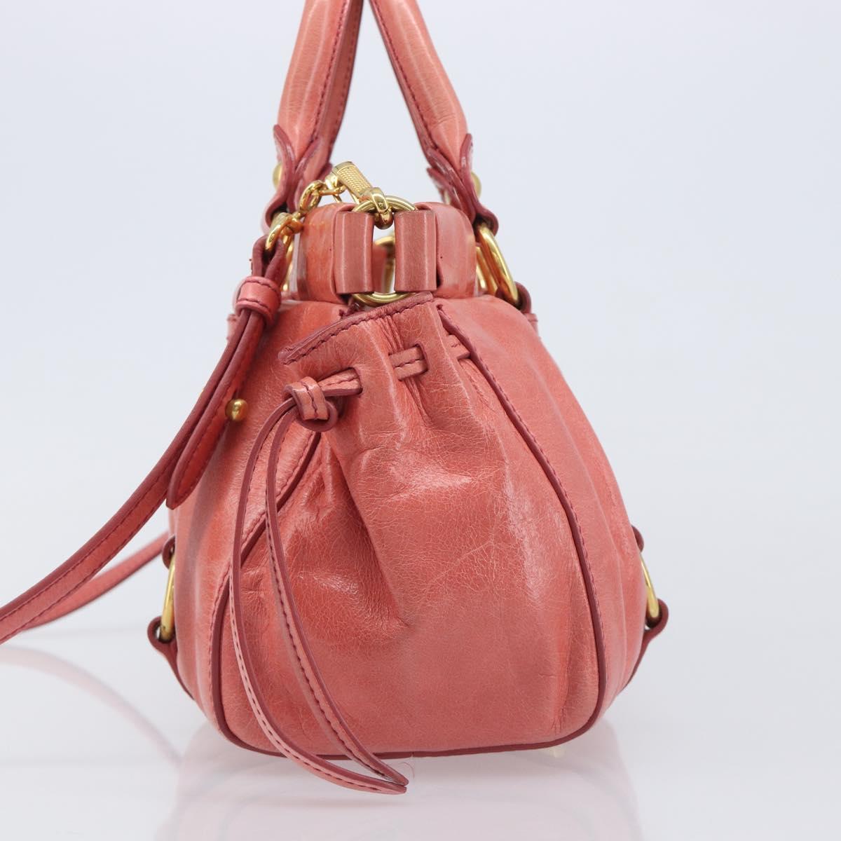 Miu Miu Hand Bag Leather 2way Pink Gold Auth 210090V