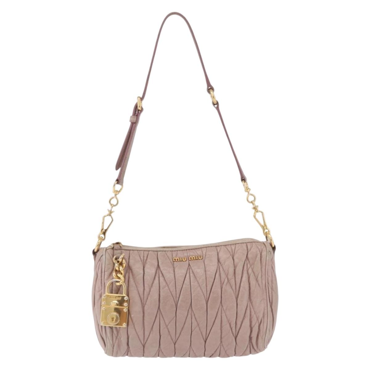 Miu Miu Matelasse Shoulder Bag Leather Pink Gold Auth 210096