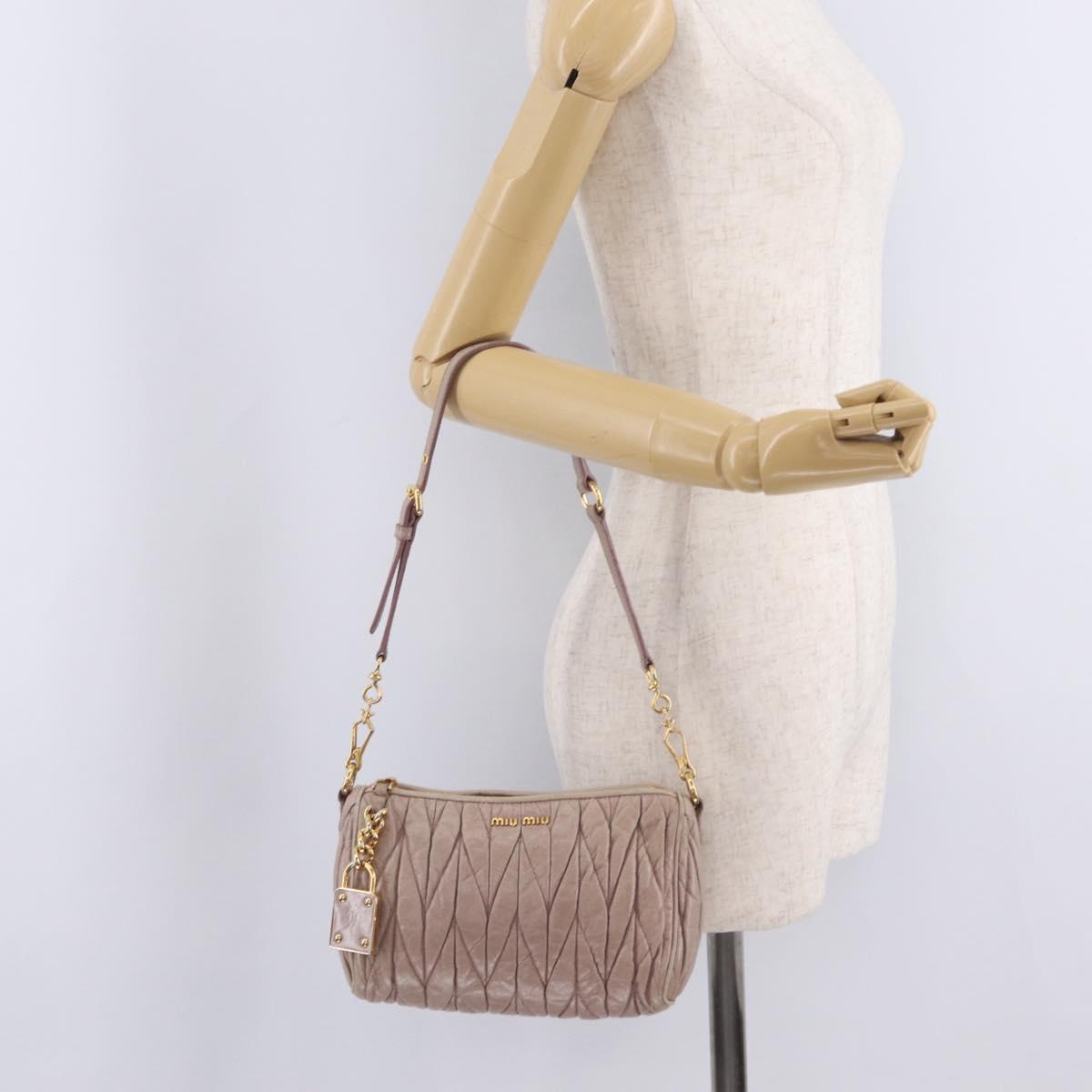 Miu Miu Matelasse Shoulder Bag Leather Pink Gold Auth 210096