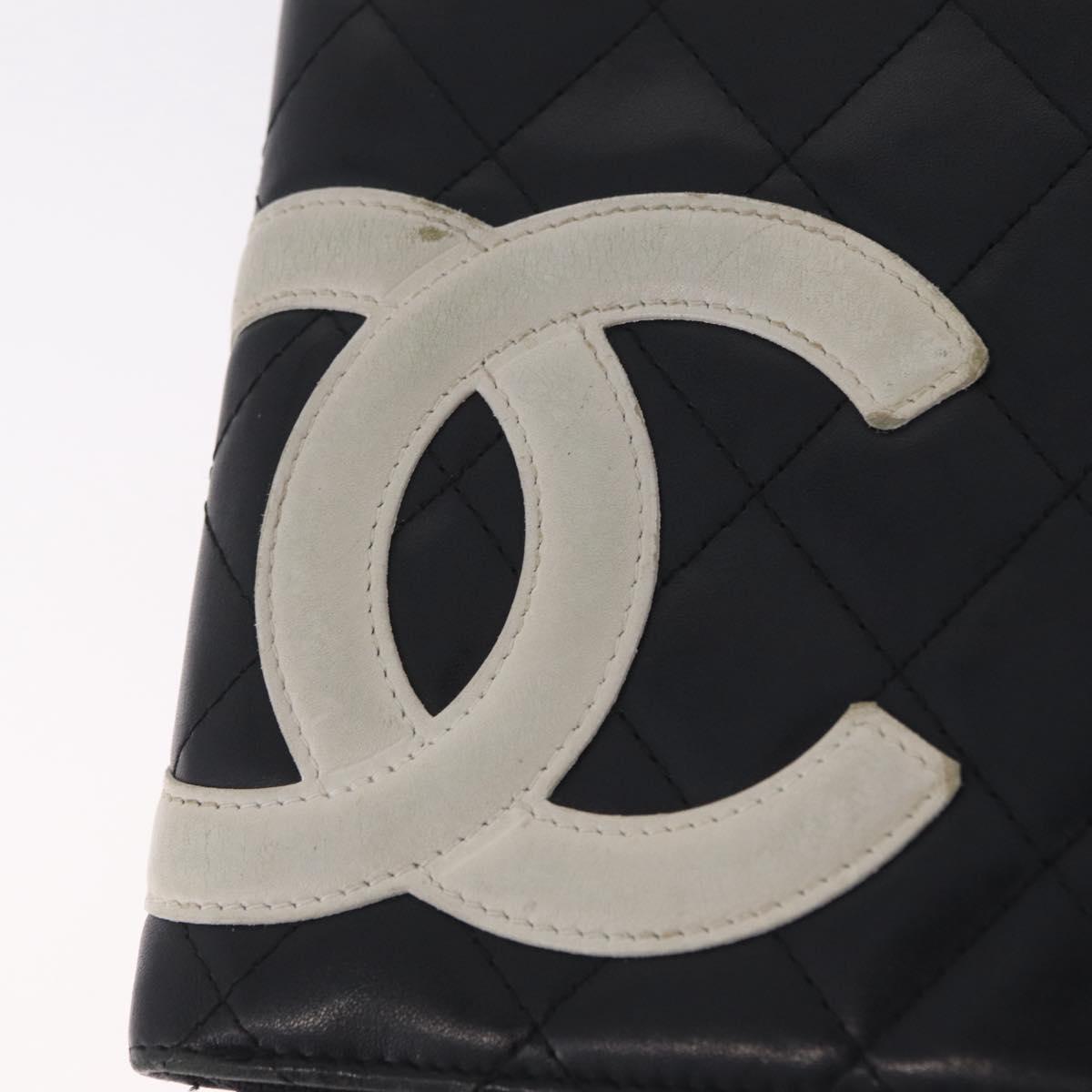CHANEL Cambon Line Matelasse Long Wallet Leather Black Silver CC Auth 210097