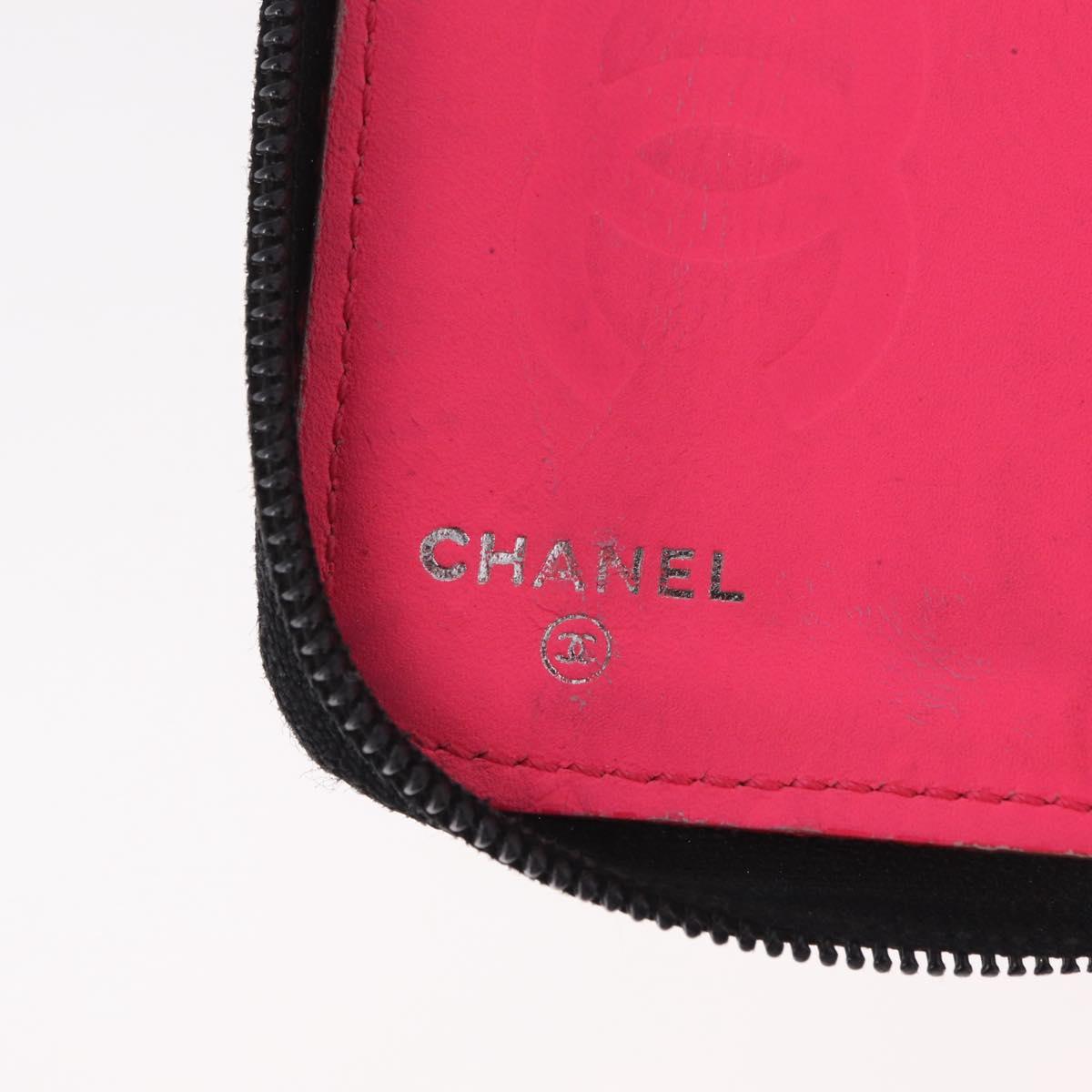 CHANEL Cambon Line Matelasse Long Wallet Leather Black Silver CC Auth 210097