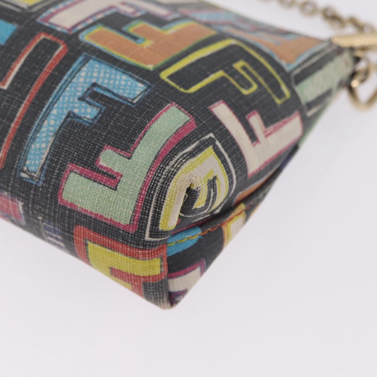 FENDI Zucca Canvas Chain Shoulder Pouch PVC Multicolor Gold Auth 210098A