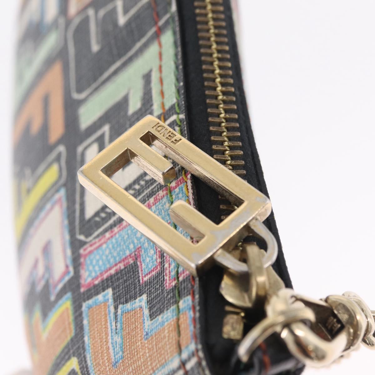 FENDI Zucca Canvas Chain Shoulder Pouch PVC Multicolor Gold Auth 210098A