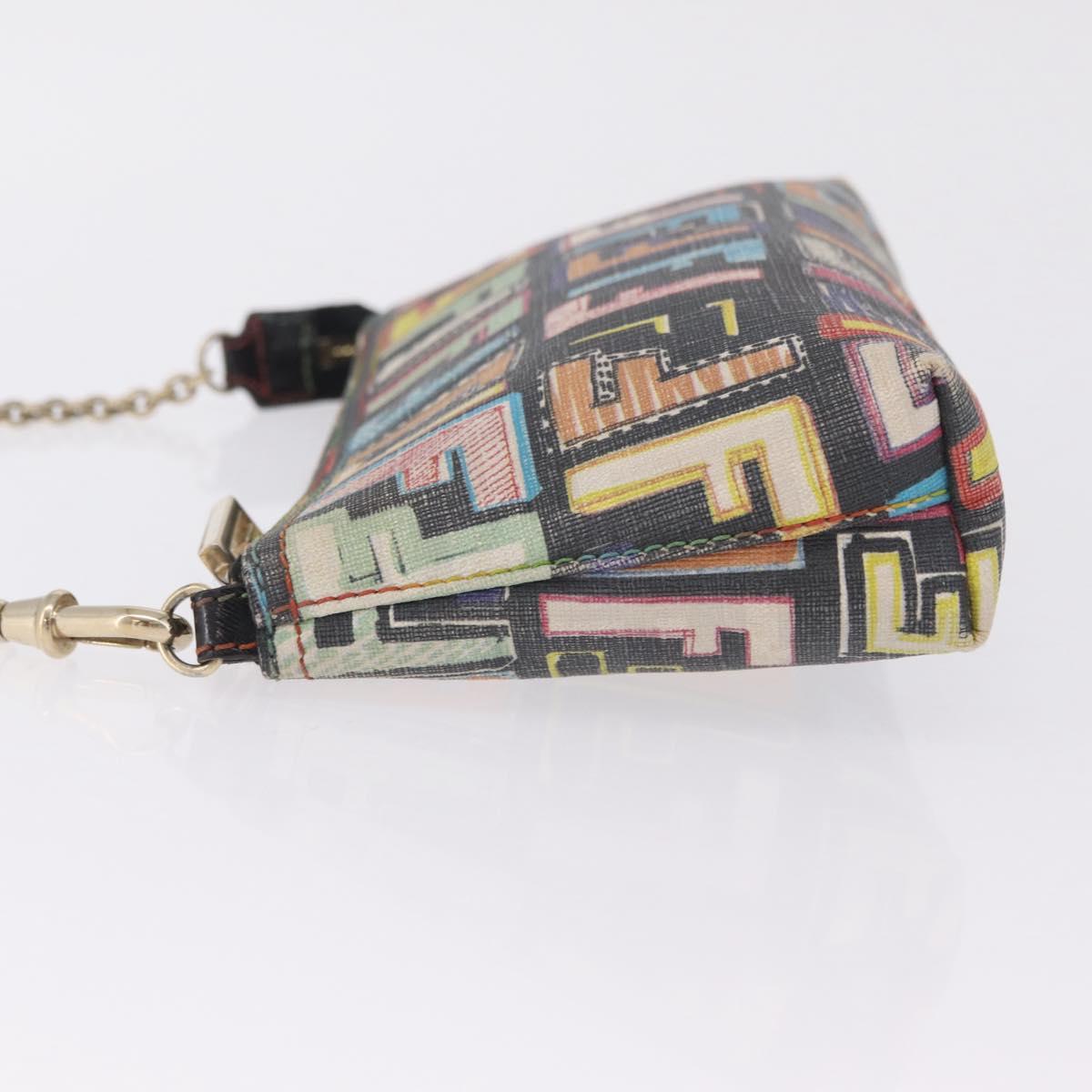 FENDI Zucca Canvas Chain Shoulder Pouch PVC Multicolor Gold Auth 210098A