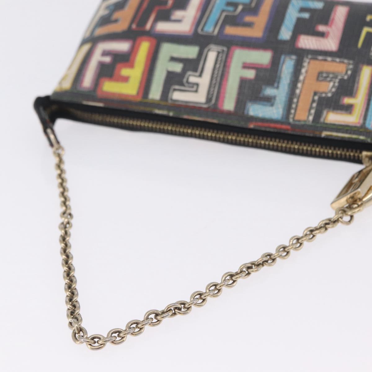 FENDI Zucca Canvas Chain Shoulder Pouch PVC Multicolor Gold Auth 210098A
