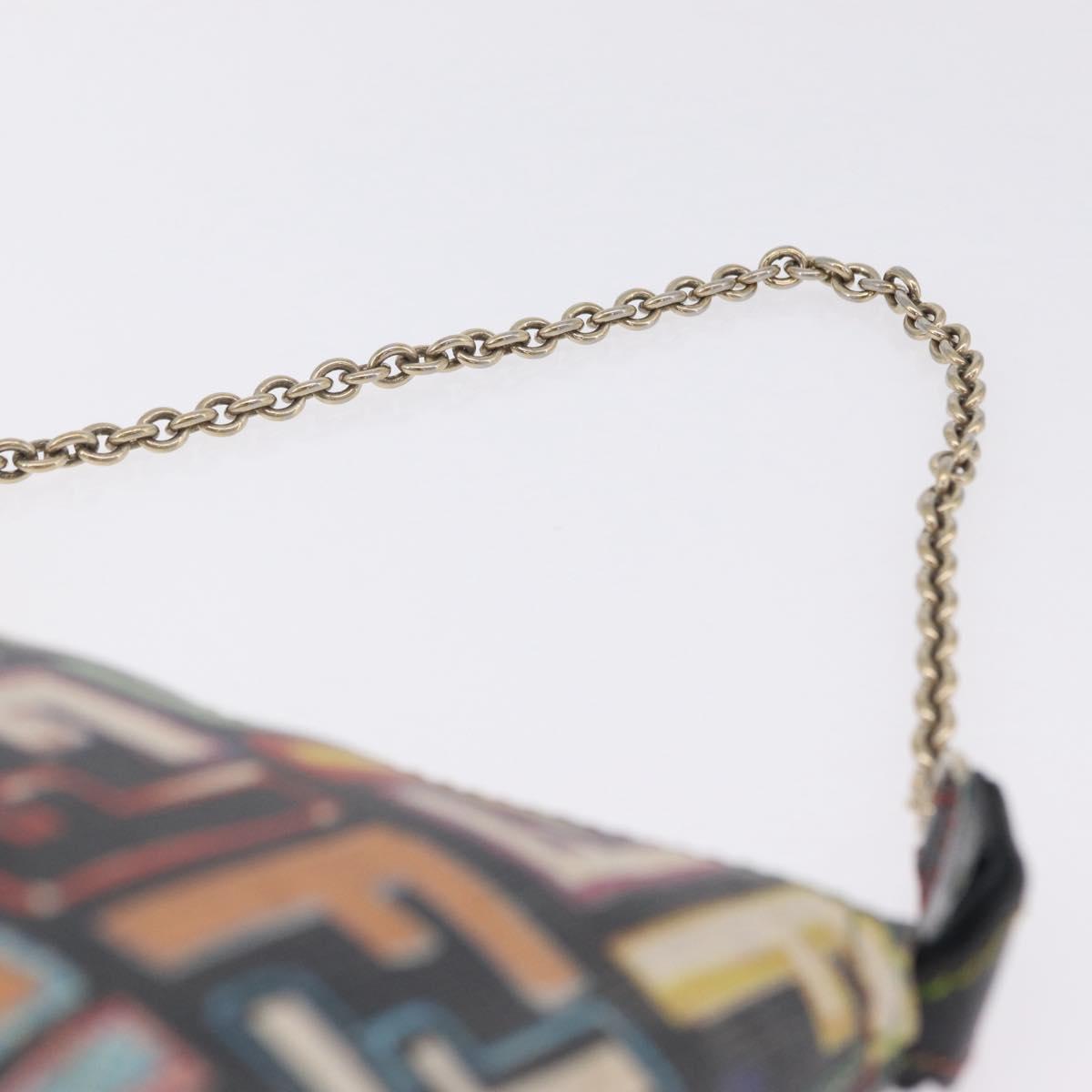 FENDI Zucca Canvas Chain Shoulder Pouch PVC Multicolor Gold Auth 210098A