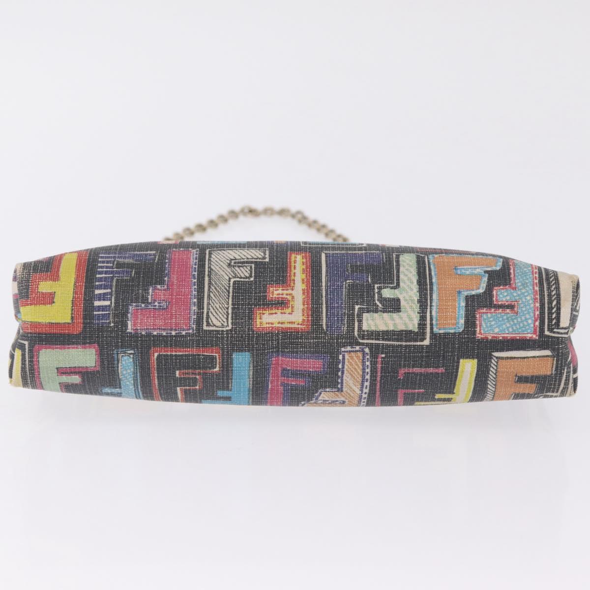 FENDI Zucca Canvas Chain Shoulder Pouch PVC Multicolor Gold Auth 210098A
