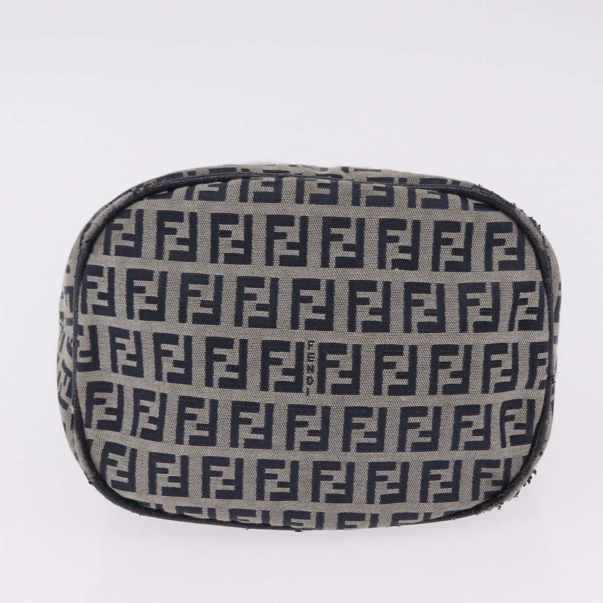 FENDI Zucchino Canvas Hand Bag Navy Silver Auth 210099