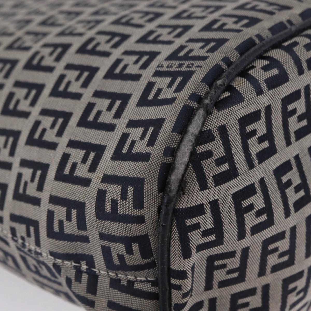FENDI Zucchino Canvas Hand Bag Navy Silver Auth 210099