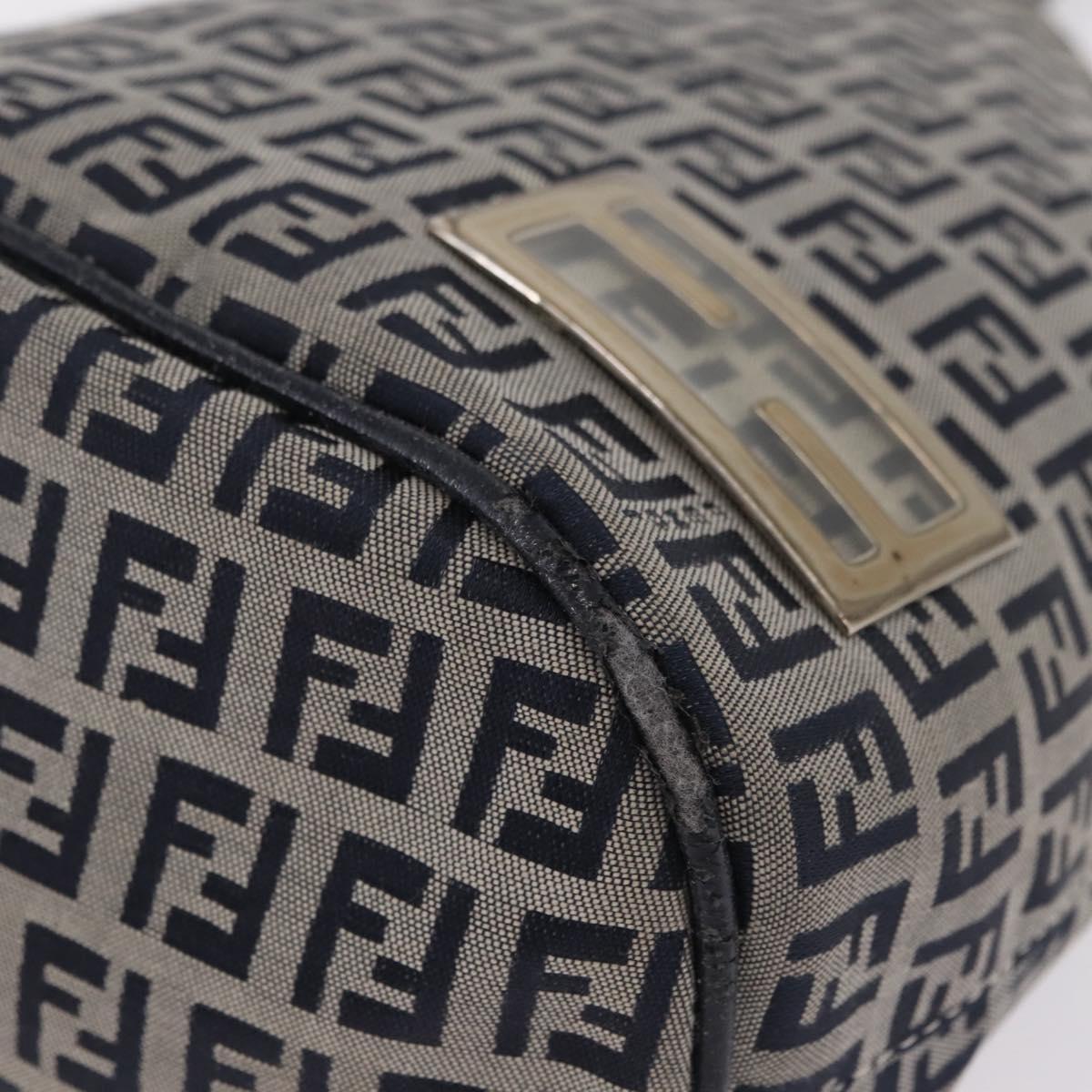 FENDI Zucchino Canvas Hand Bag Navy Silver Auth 210099