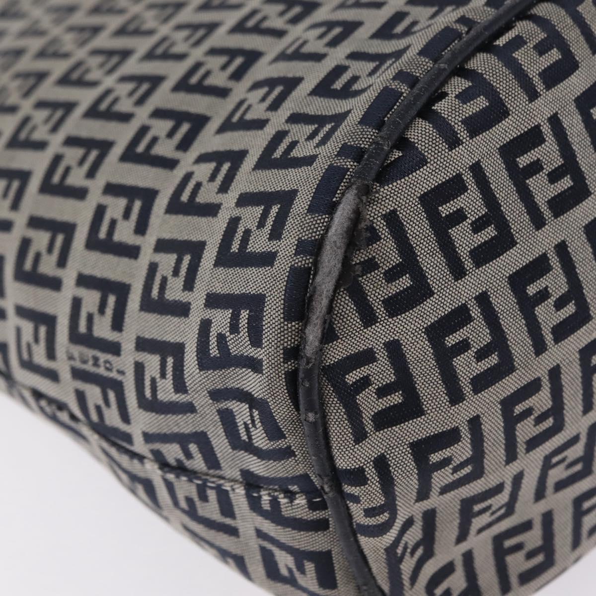 FENDI Zucchino Canvas Hand Bag Navy Silver Auth 210099