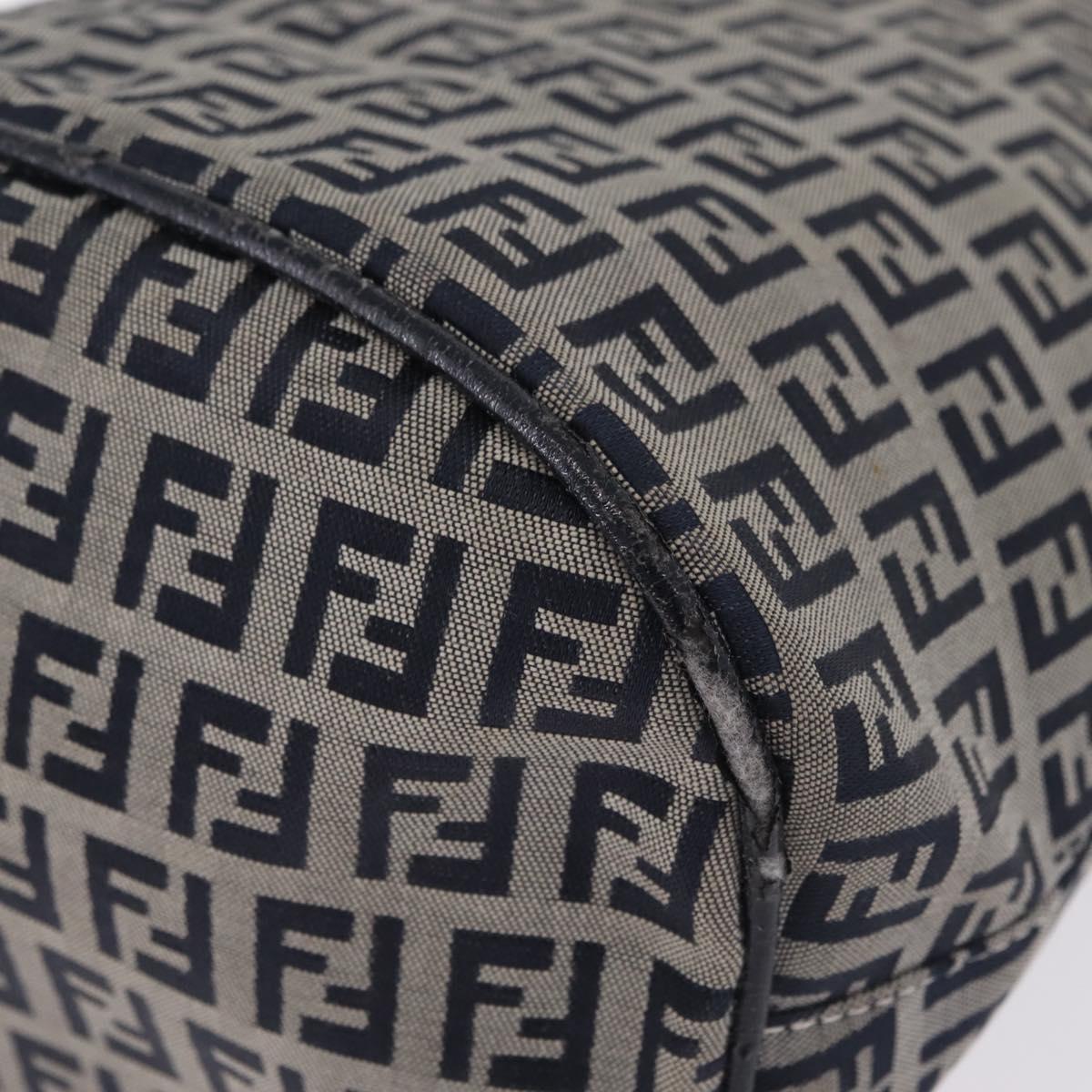 FENDI Zucchino Canvas Hand Bag Navy Silver Auth 210099