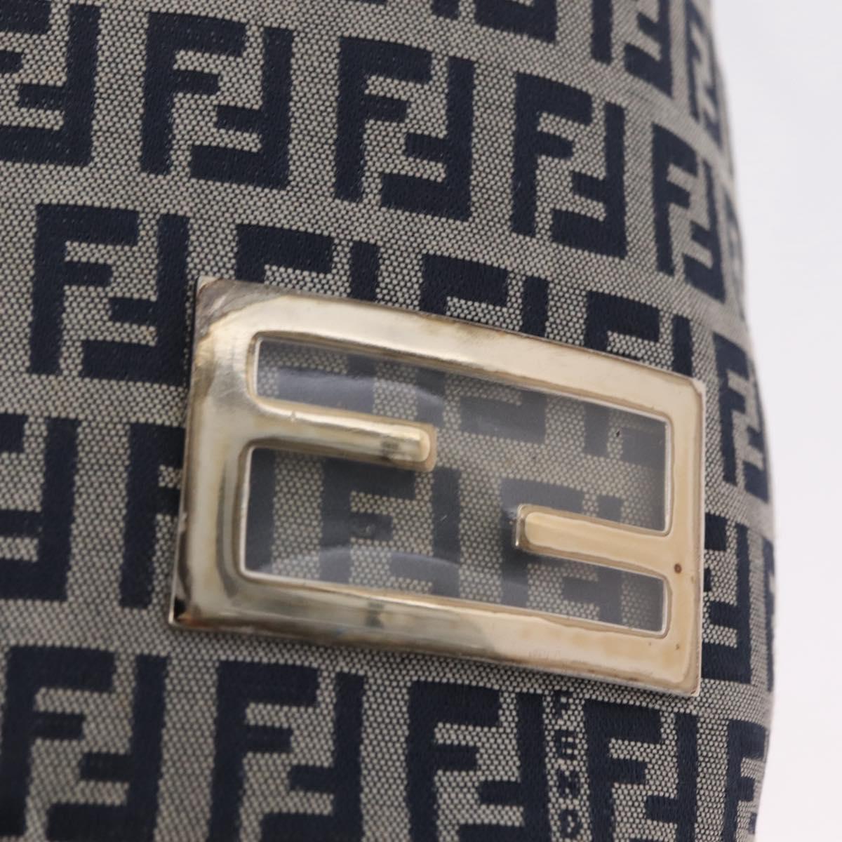 FENDI Zucchino Canvas Hand Bag Navy Silver Auth 210099