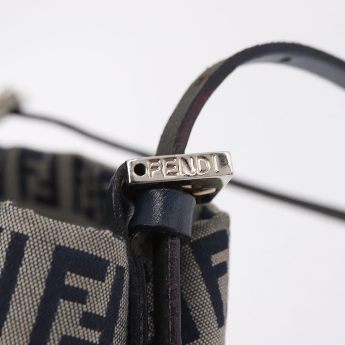 FENDI Zucchino Canvas Hand Bag Navy Silver Auth 210099