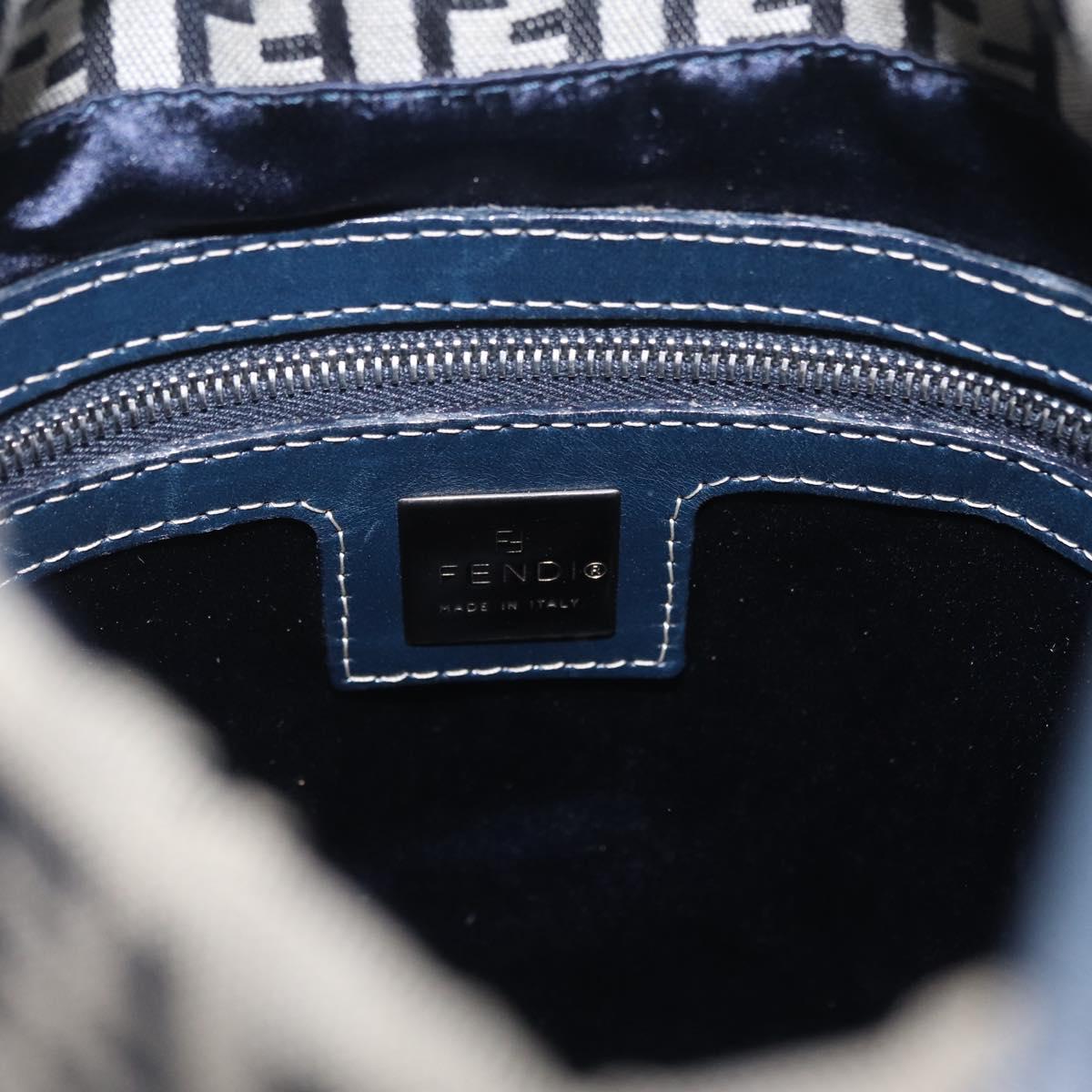 FENDI Zucchino Canvas Hand Bag Navy Silver Auth 210099