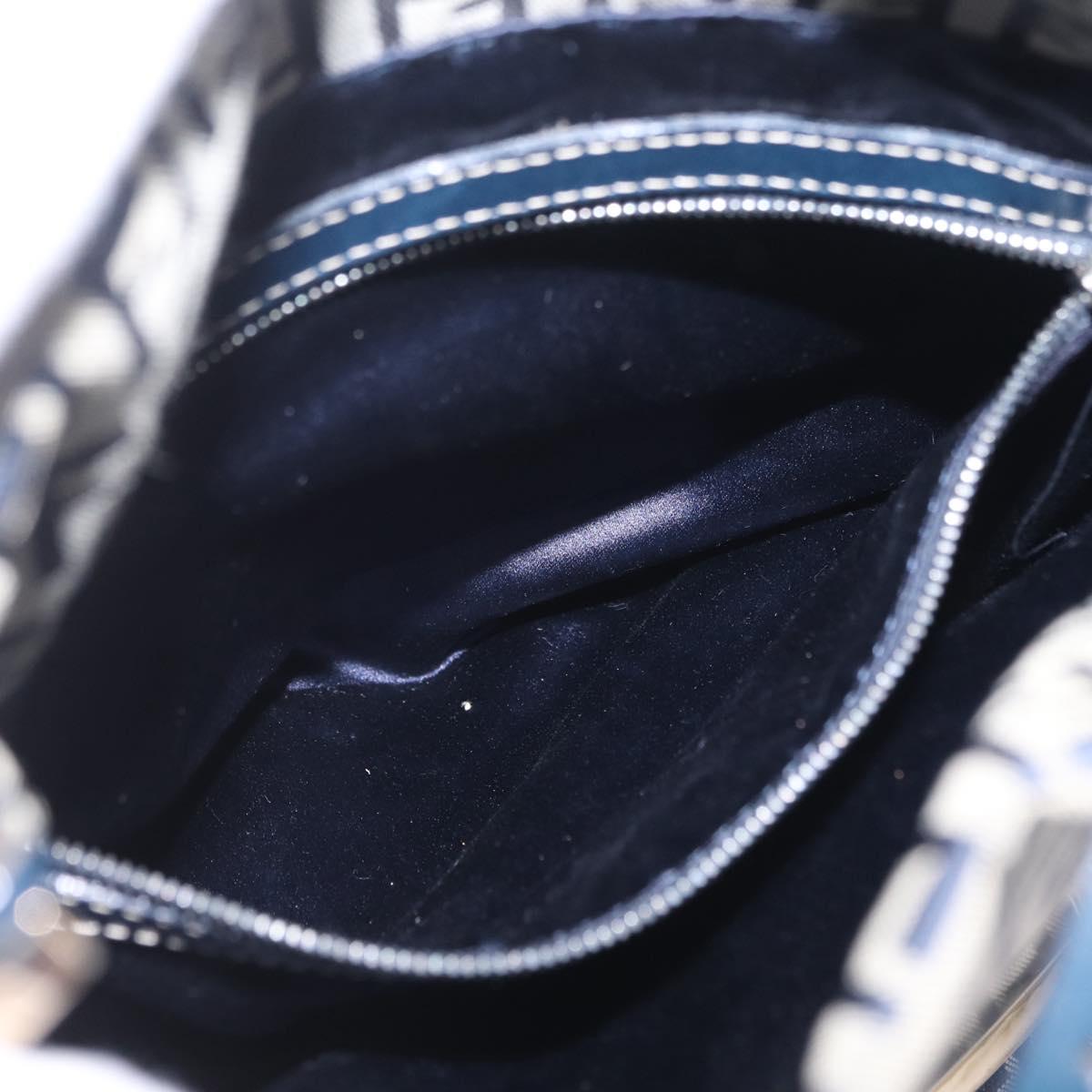 FENDI Zucchino Canvas Hand Bag Navy Silver Auth 210099