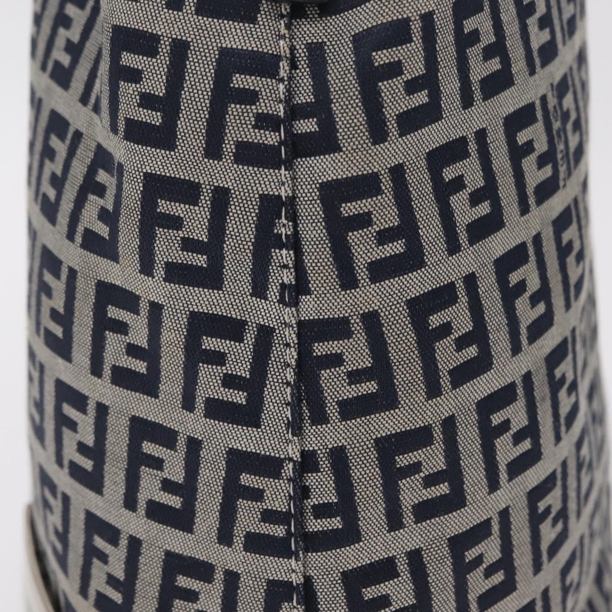 FENDI Zucchino Canvas Hand Bag Navy Silver Auth 210099