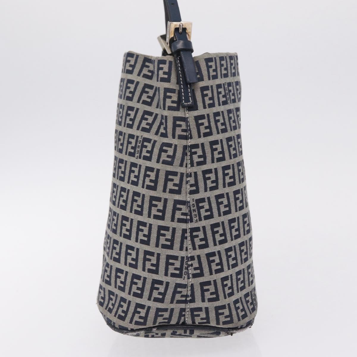 FENDI Zucchino Canvas Hand Bag Navy Silver Auth 210099