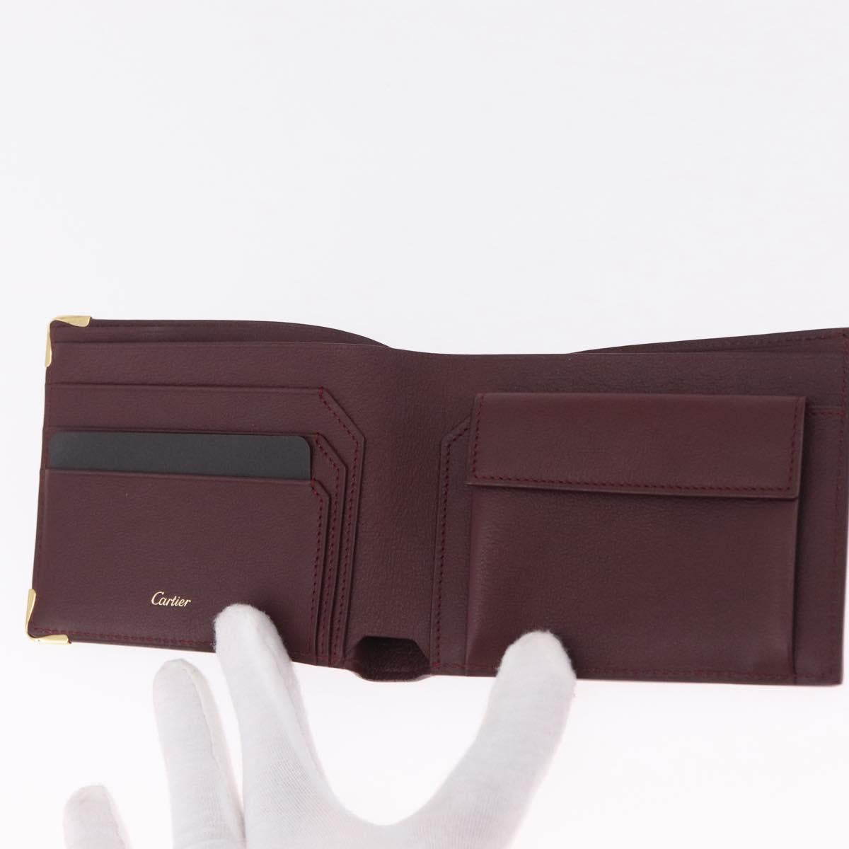 Cartier Wallet Leather Bordeaux Gold Auth 210114V