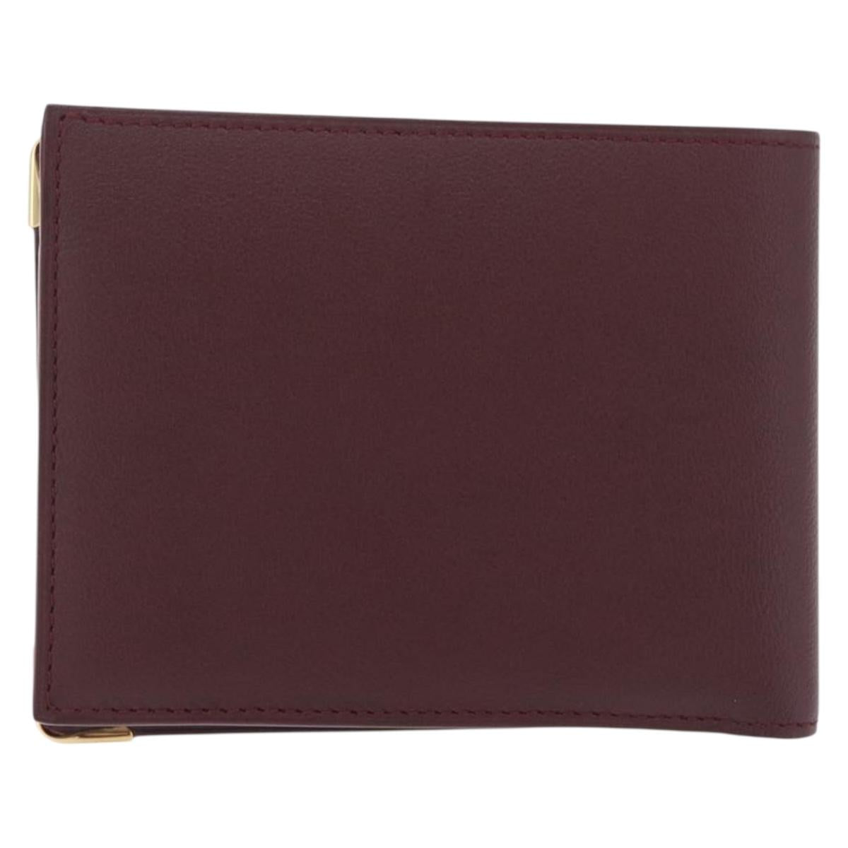 Cartier Wallet Leather Bordeaux Gold Auth 210114V