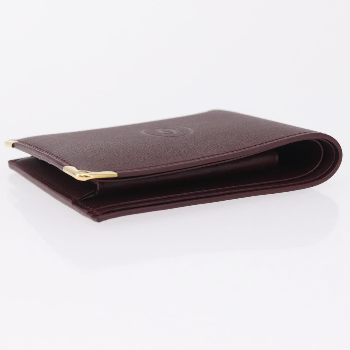 Cartier Wallet Leather Bordeaux Gold Auth 210114V