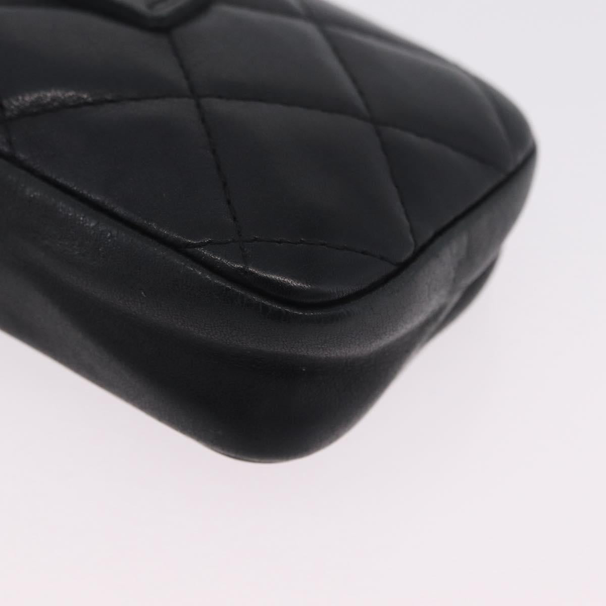CHANEL Cambon Line Matelasse Pouch Leather Black Silver CC Auth 210116