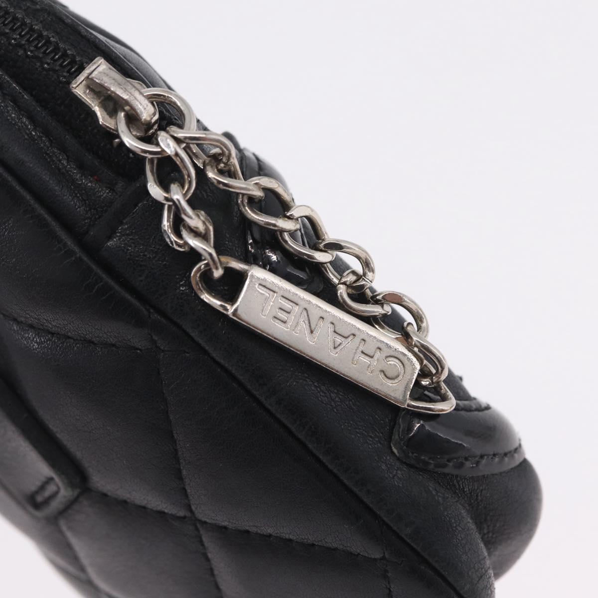 CHANEL Cambon Line Matelasse Pouch Leather Black Silver CC Auth 210116