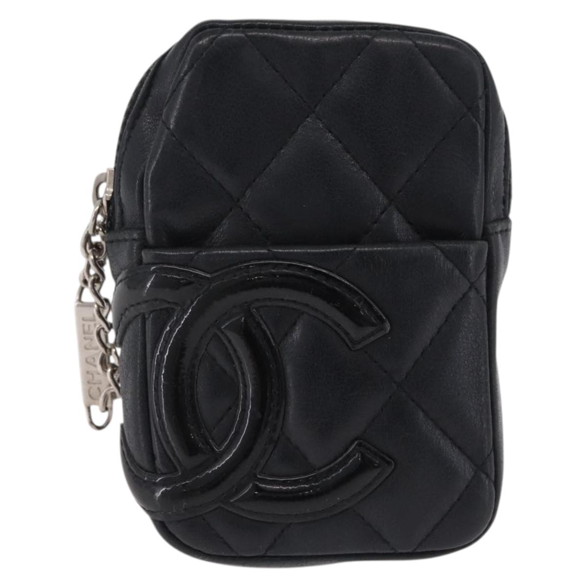 CHANEL Cambon Line Matelasse Pouch Leather Black Silver CC Auth 210116