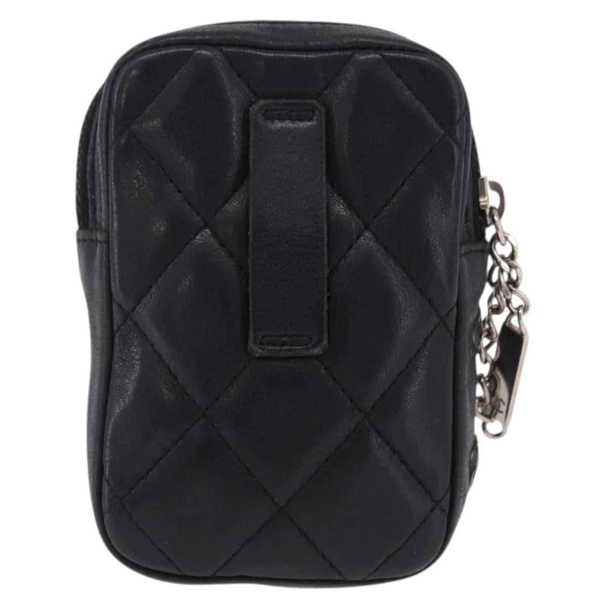 CHANEL Cambon Line Matelasse Pouch Leather Black Silver CC Auth 210116